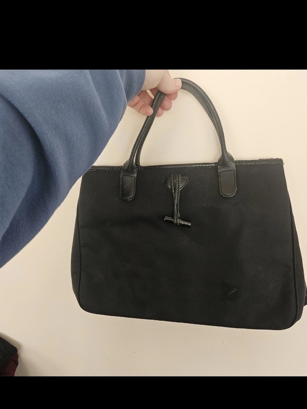 Vintage Longchamp Roseau Black Canvas & Leather Tote Bag - Made in France - Picture 3 of 11